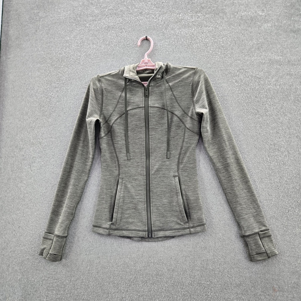 Lululemon Women Jacket 6 Gray Hooded Define Jacket Logo Zipper Long Sleeve